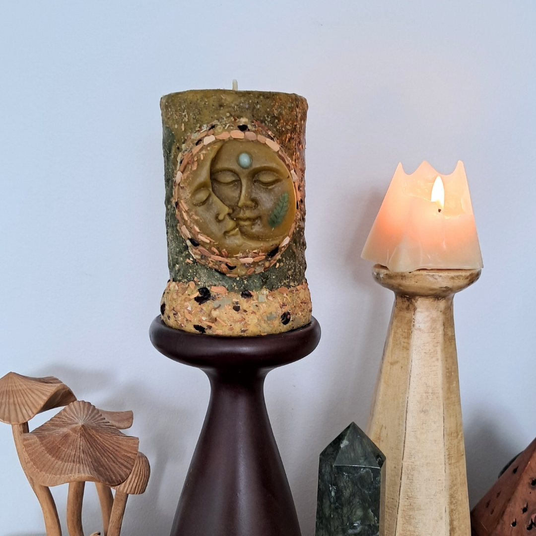 Sun & Moon Medium Beeswax Pillar Candle | The Mystic's Forest