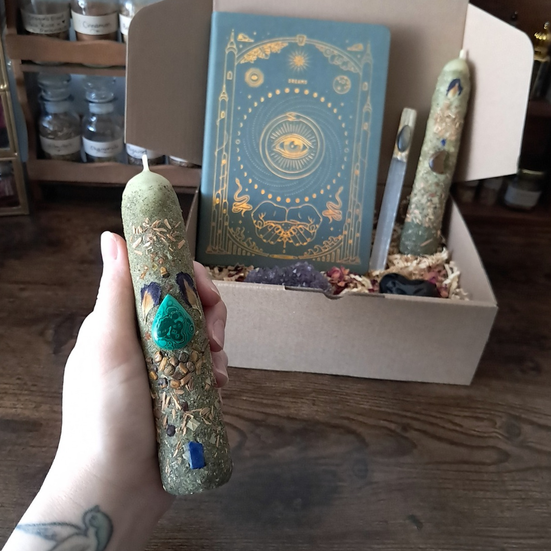 The Mystic's Forest Ritual Box | with Gemstone Beeswax Candles & Dream Journal