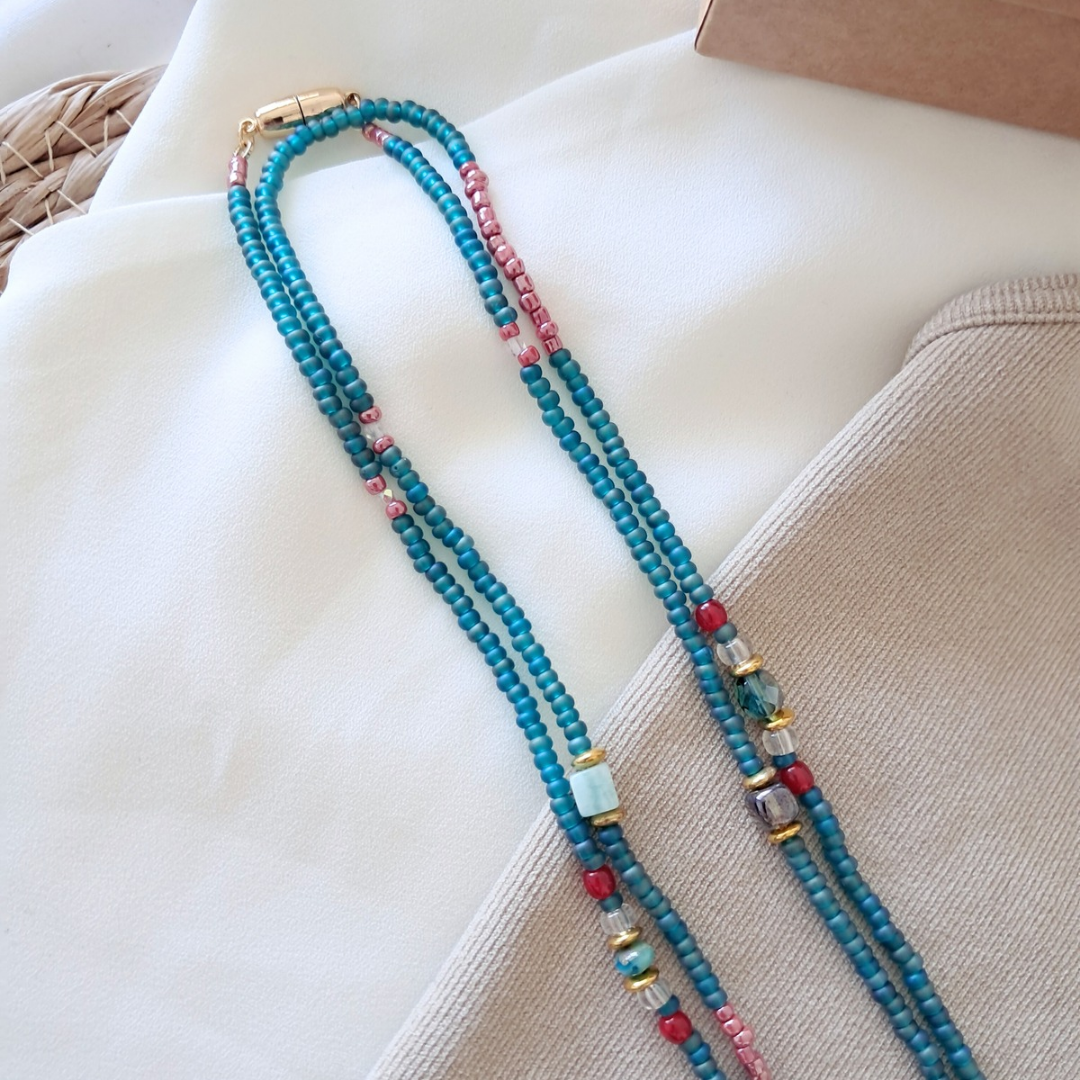 'Temple Muse' Wrap-around Long Teal Necklace / Bracelet