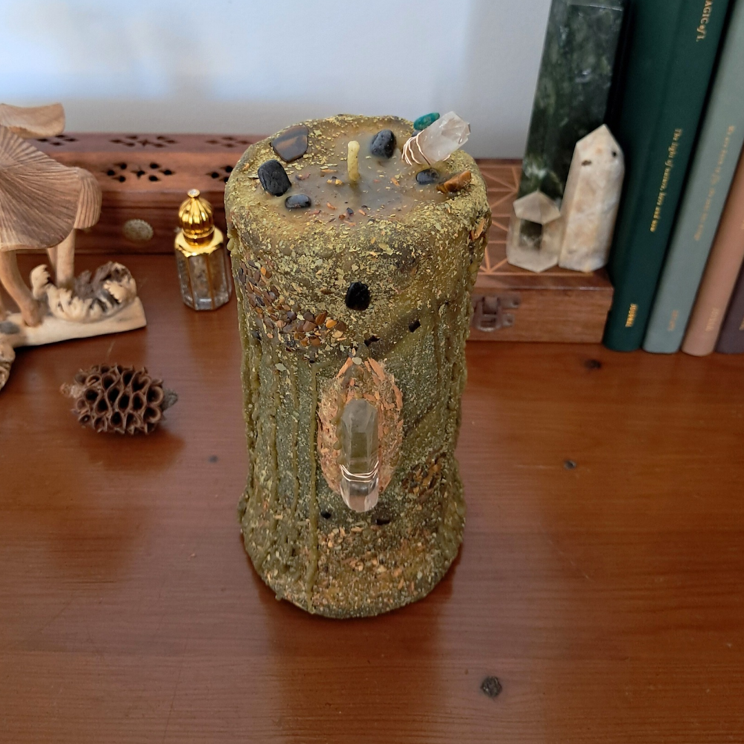 Chrysocolla & Malachite Large Beeswax Candle | The Mystic’s Forest