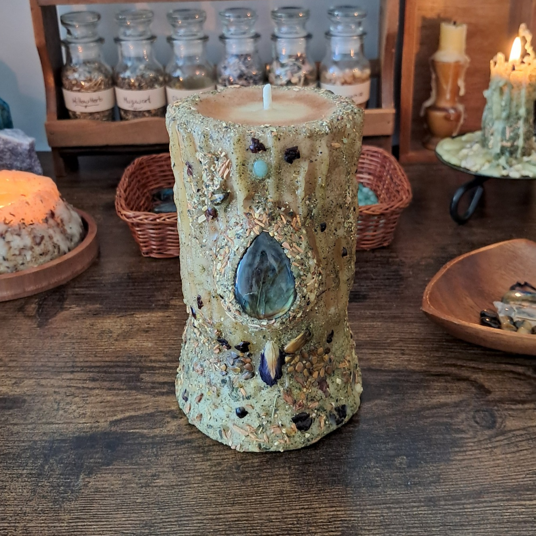 'Labradorite' Beeswax Pillar Candle | The Mystic's Forest