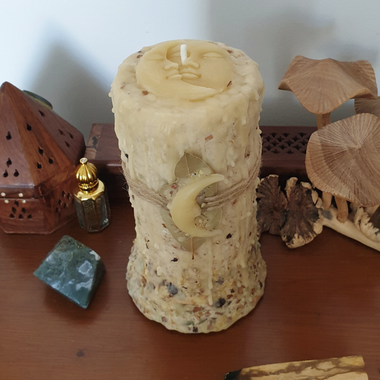 Celestial Earth' Extra Large Beeswax Pillar Candle with Herbs & Resins | 110+ hrs