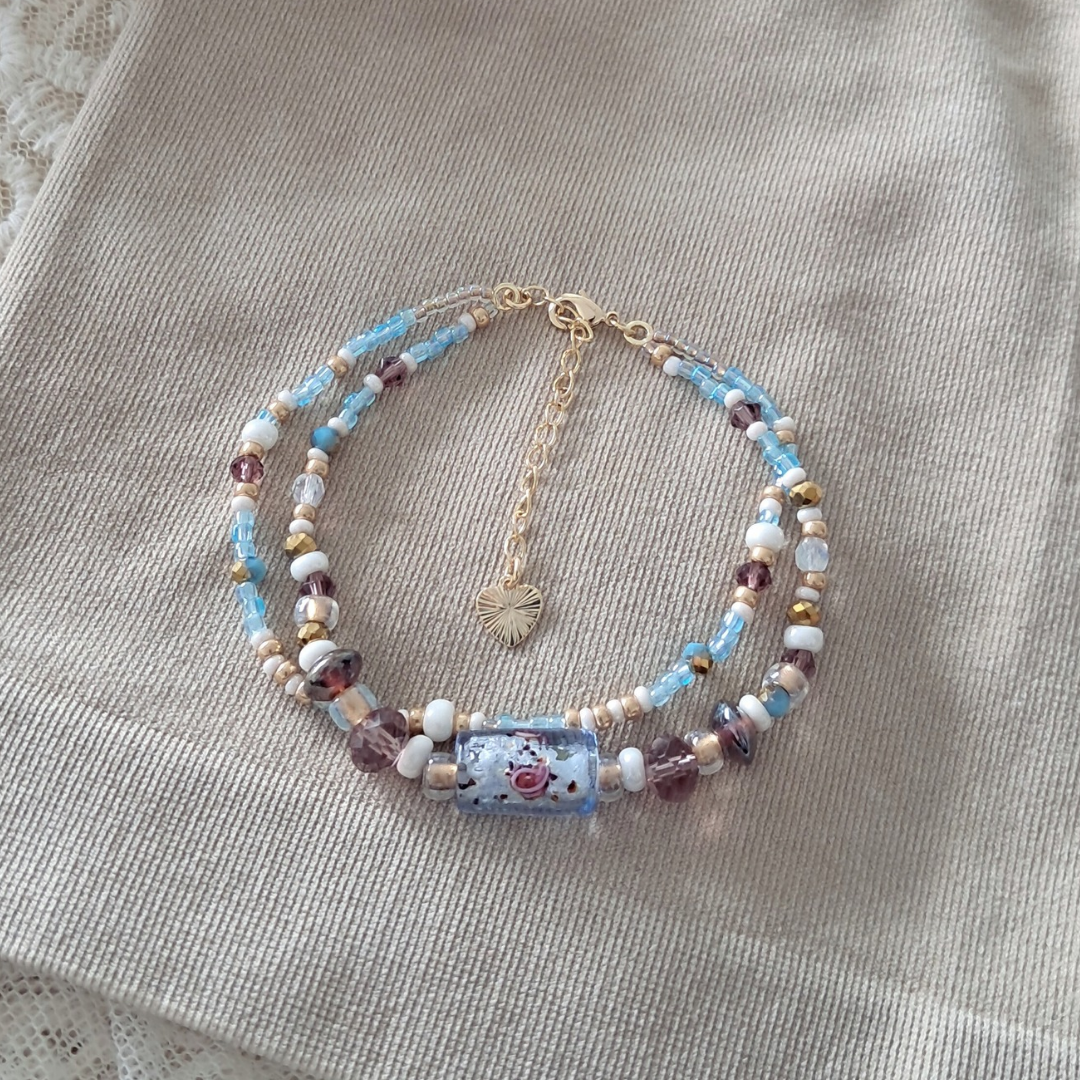 'Bohemian Blue' 2 Strand Beaded Bracelet