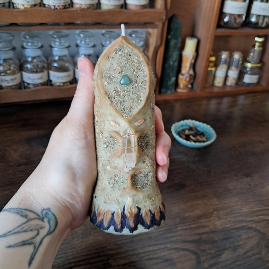 'Guardian of the Mystic’s Forest' Beeswax Candle with Lemurian Quartz #3