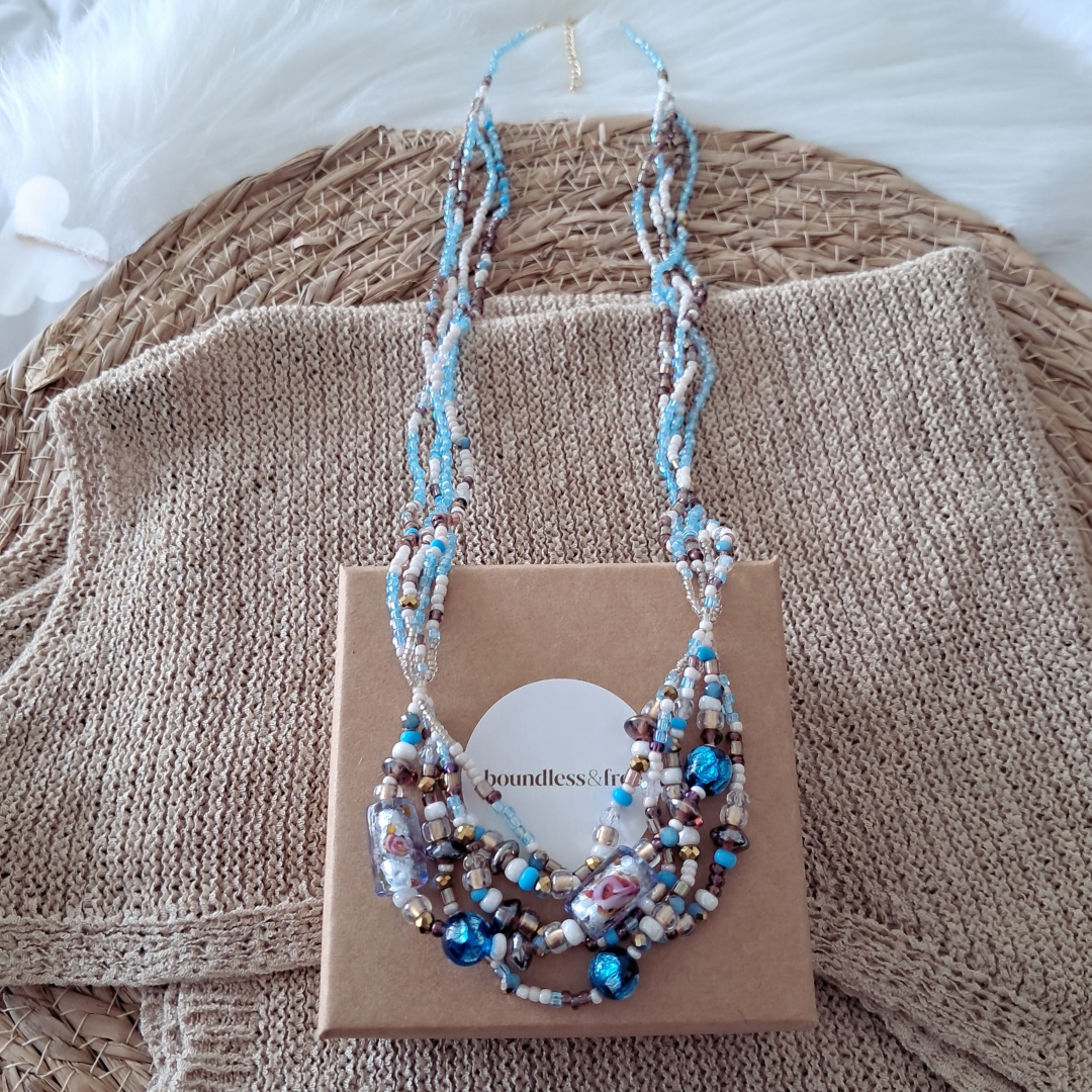 'Bohemian Blue' Multi-strand Beaded Necklace | One-of-a-kind ♡