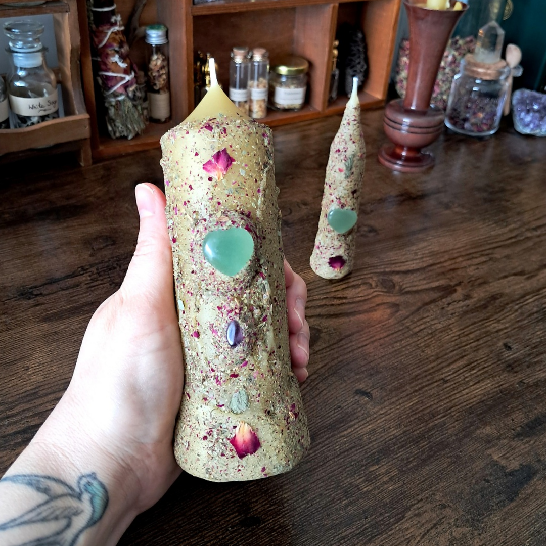 'The Secret Garden' ♡ Beeswax Candle Duo | Green Aventurine