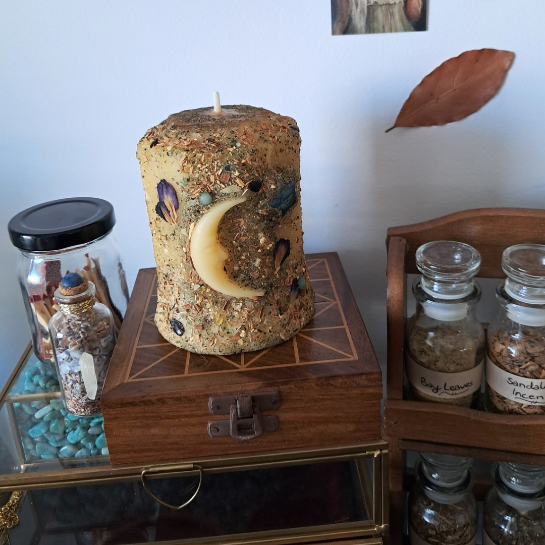 Cresent Moon Beeswax Pillar Candle | The Mystic's Forest