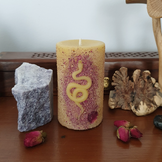 'Rose Serpent' Small Pillar Beeswax Candle | 20 Hrs