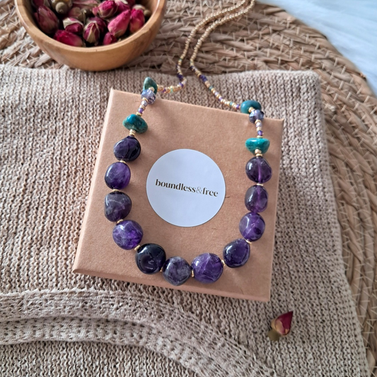 Amethyst & Turquoise Long Bead Necklace | One-of-a-kind