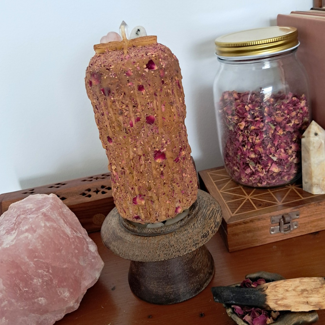 Large Dragonfly Beeswax Candle with Gemstones ♡ Sacred Rose