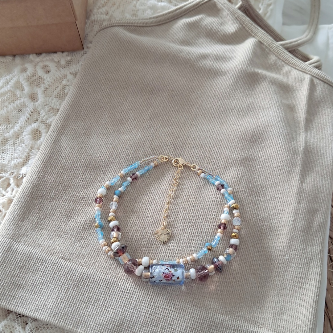 'Bohemian Blue' 2 Strand Beaded Bracelet