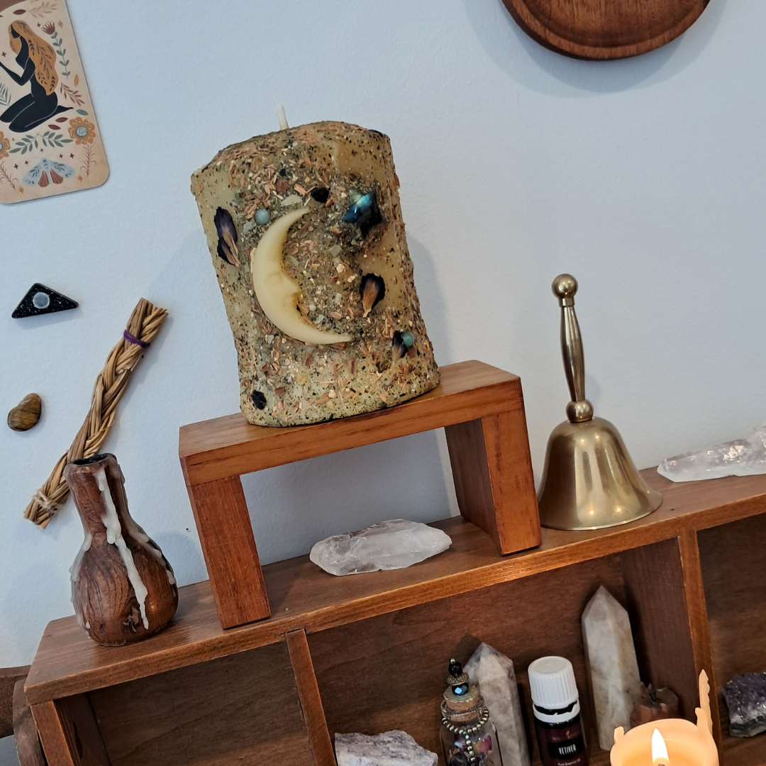 Cresent Moon Beeswax Pillar Candle | The Mystic's Forest