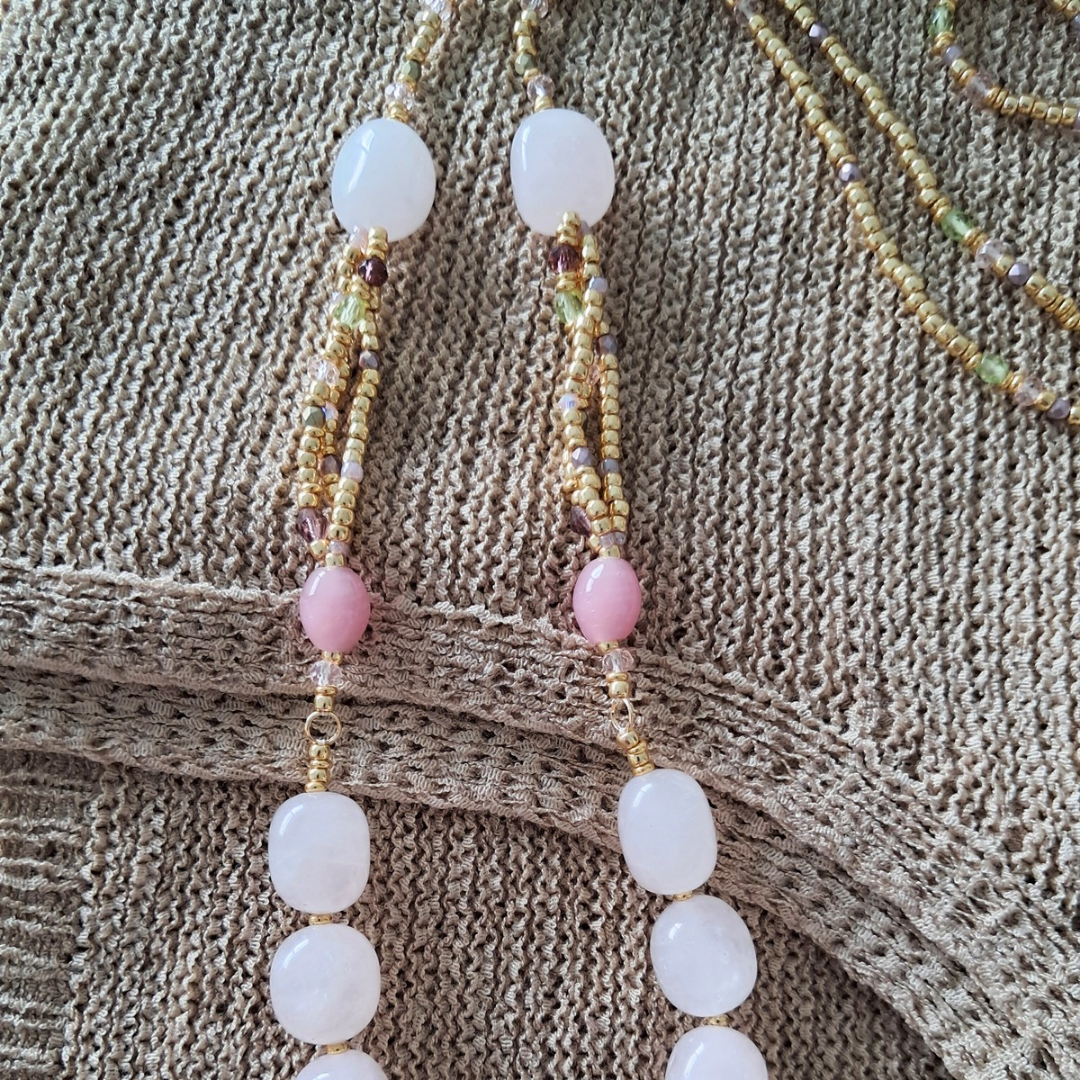 Celestial Rose Quartz Beaded Necklace | One-of-a-kind