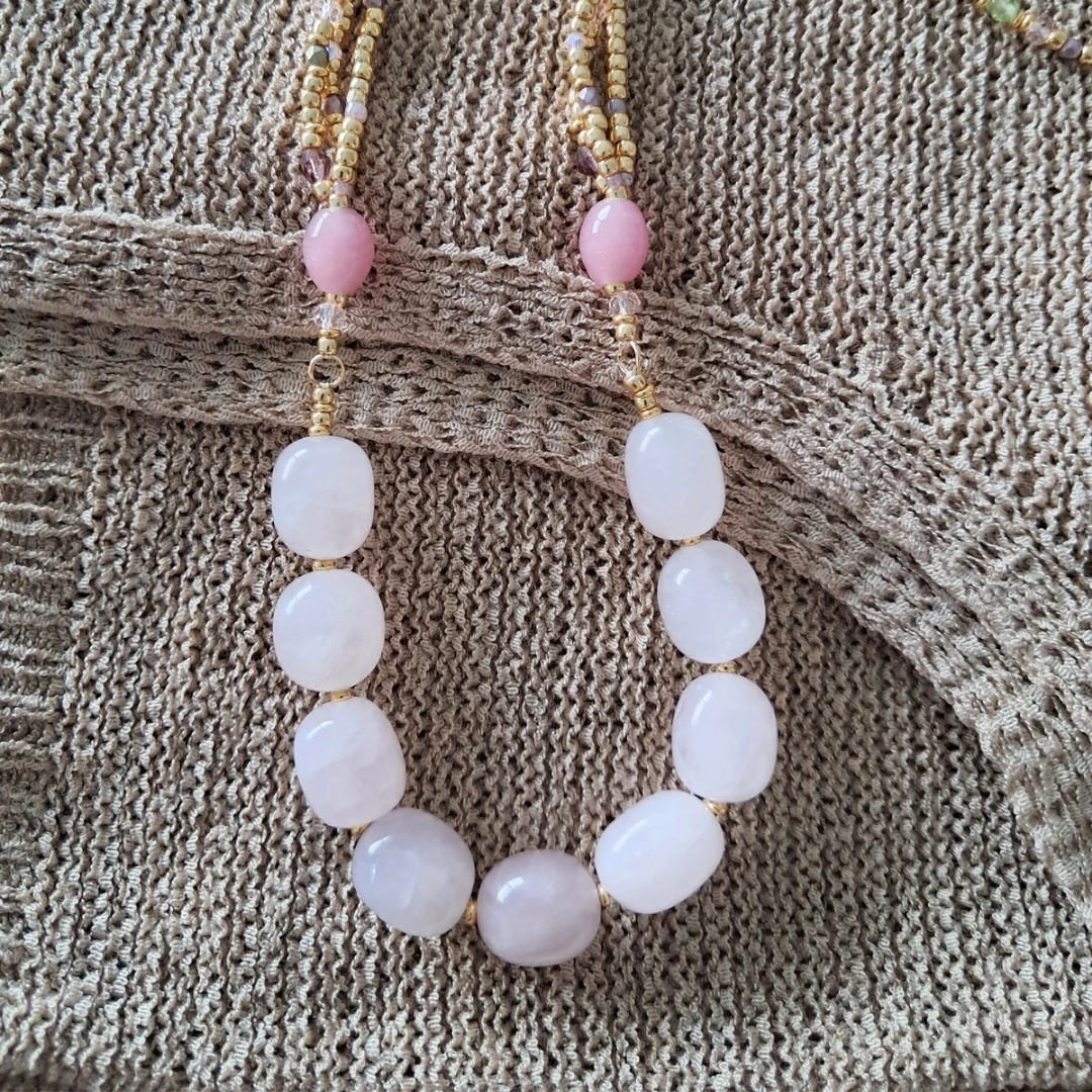 Celestial Rose Quartz Beaded Necklace | One-of-a-kind