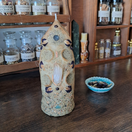 'Guardian of the Mystic’s Forest' Beeswax Candle with Lemurian Quartz #2