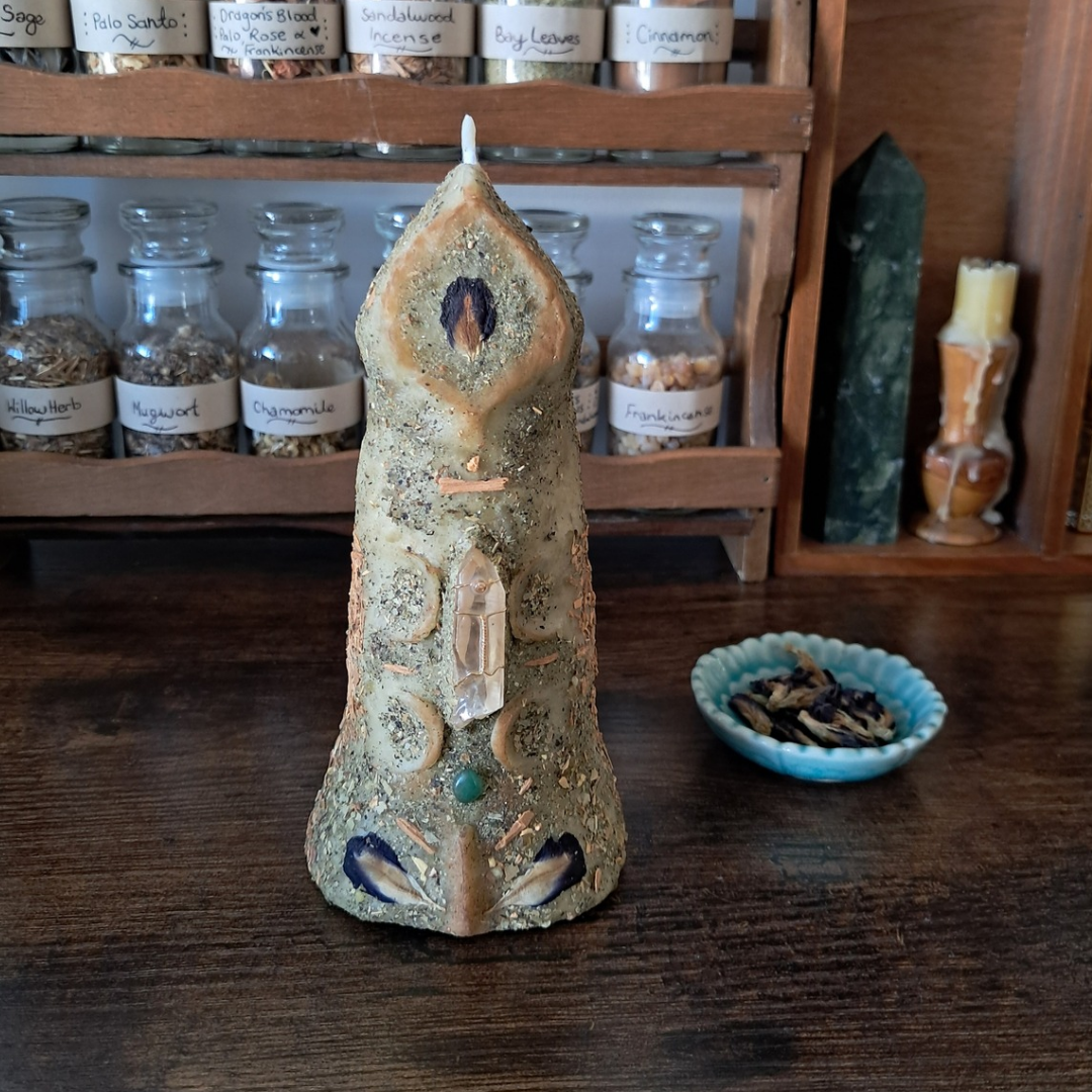'Guardian of the Mystic’s Forest' Beeswax Candle with Lemurian Quartz #1