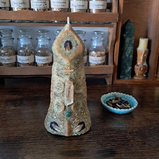 'Guardian of the Mystic’s Forest' Beeswax Candle with Lemurian Quartz #1