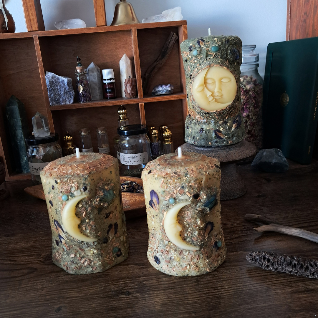 Cresent Moon Beeswax Pillar Candle | The Mystic's Forest