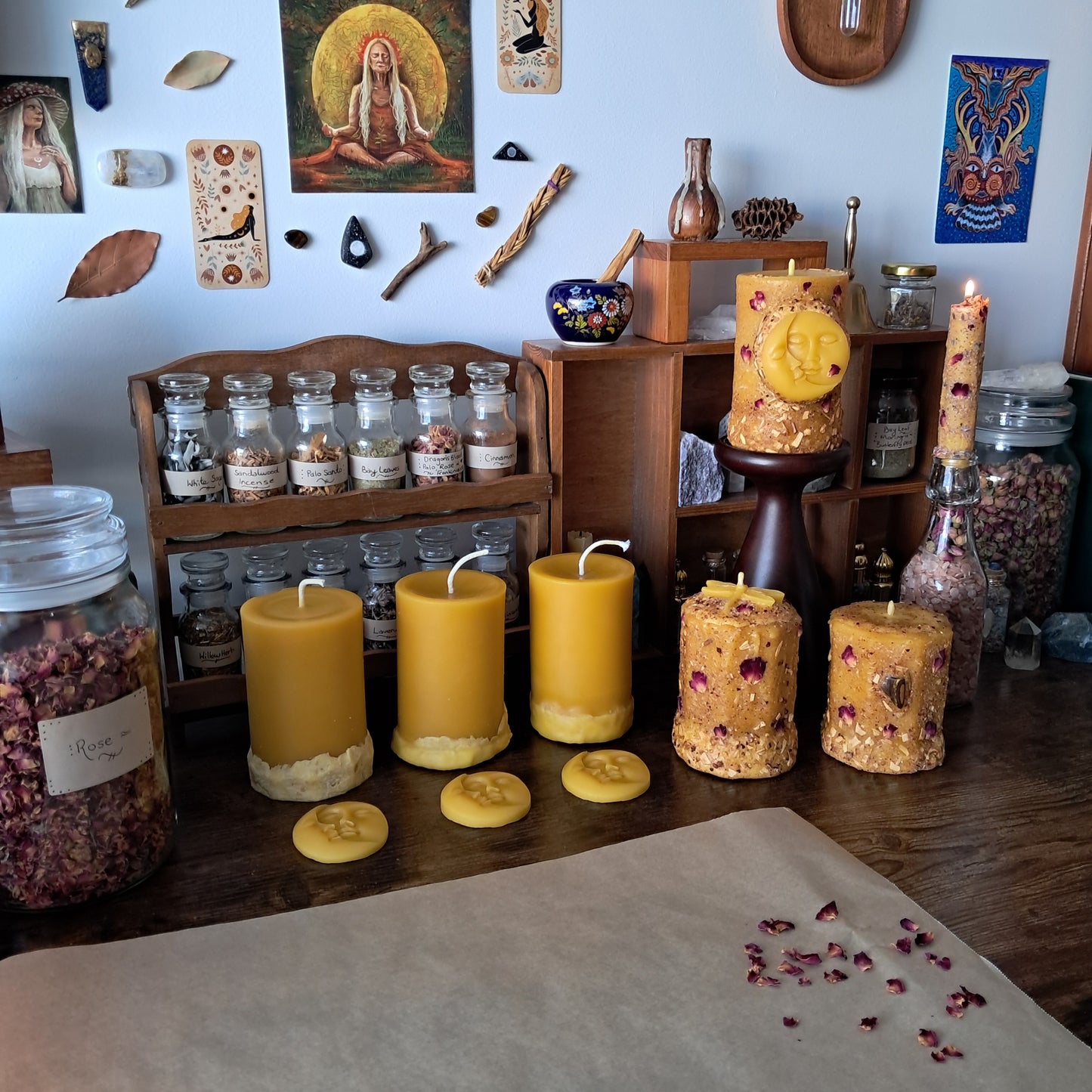 'Sun/Moon' Beeswax Pillar Candle | Cinnamon, Frankincense & Rose