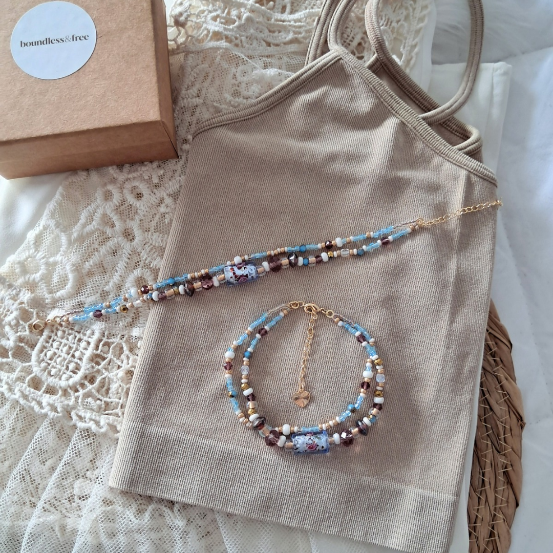 'Bohemian Blue' 2 Strand Beaded Bracelet