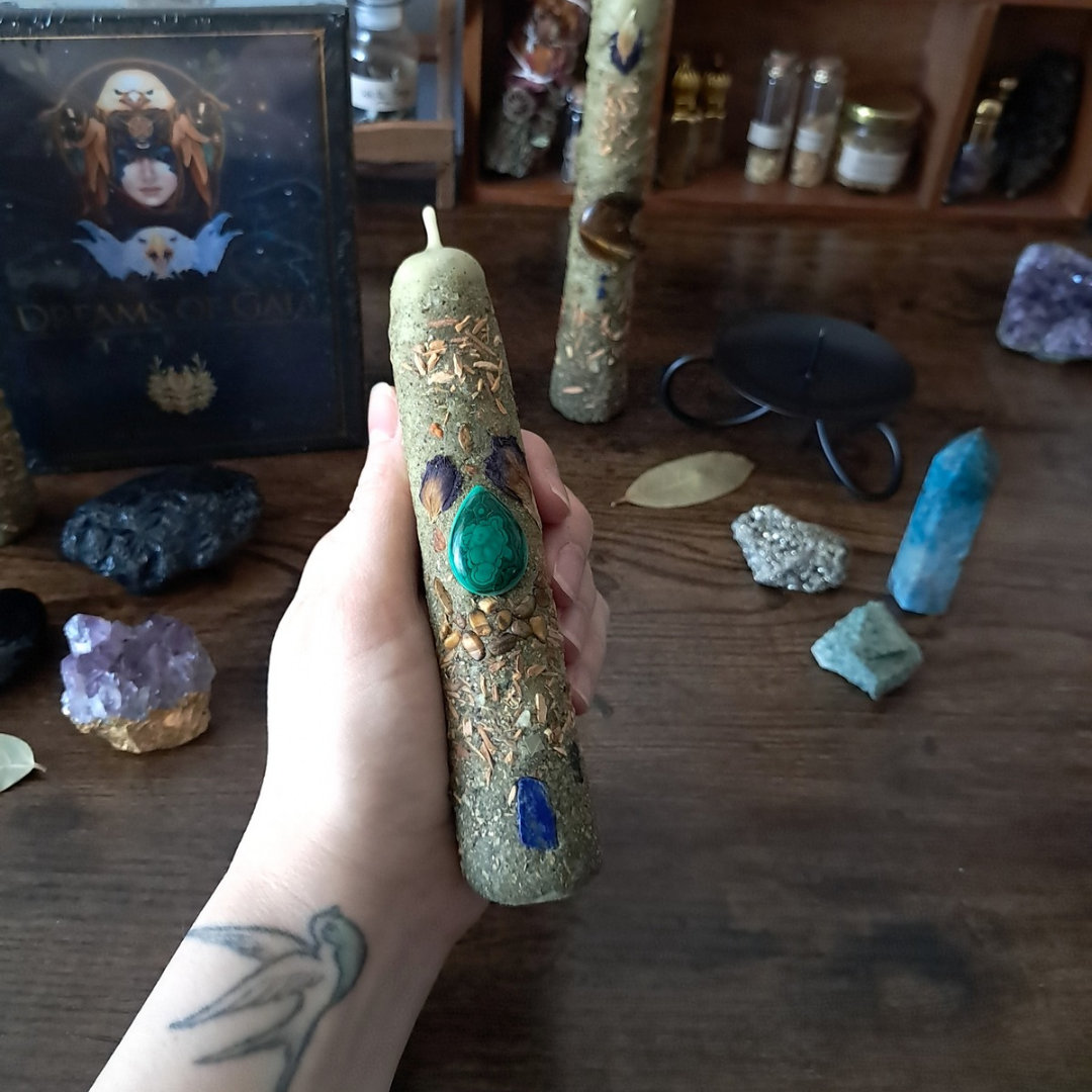 The Mystic's Forest Ritual Box | with Gemstone Beeswax Candles & Dreams of Gaia Tarot