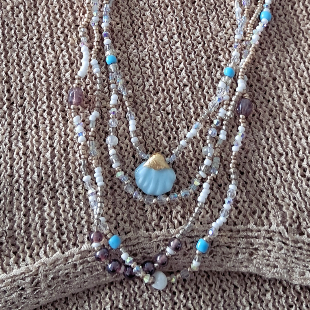 'Bohemian Blue' Beaded Shell Necklace ♡
