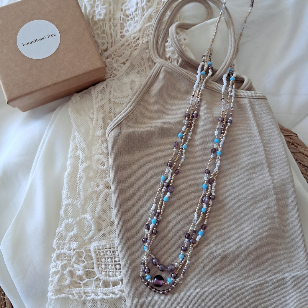 'Bohemian Blue Long Bead Necklace ♡