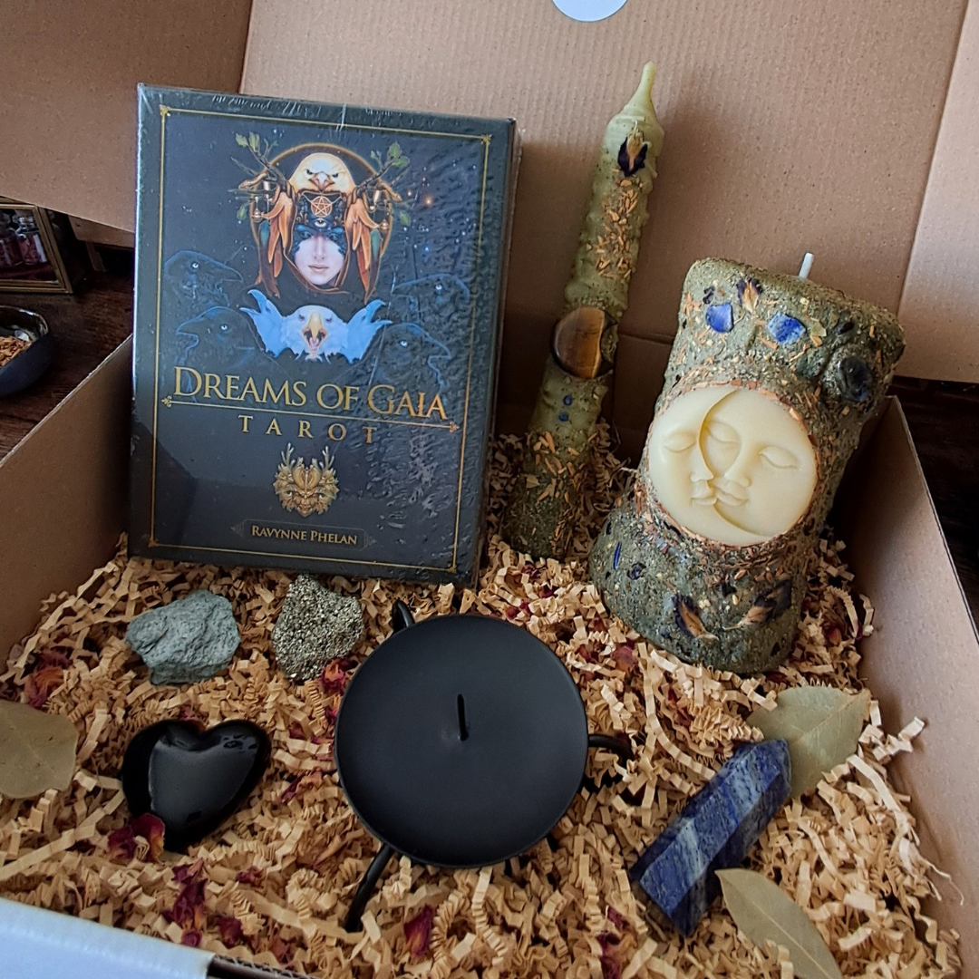 The Mystic's Forest Ritual Box | with Sun/Moon Beeswax Candle & Dreams of Gaia Tarot