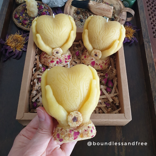 'Heart in Hands' Beeswax Candle with Sacred Rose & Resins ♡ Back in Stock *August*