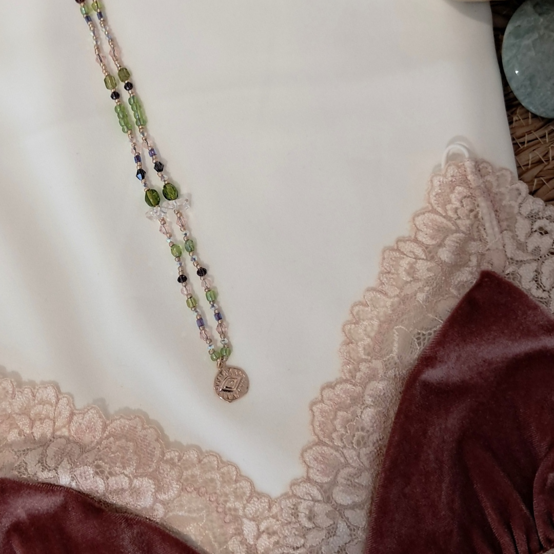 'Forest Fae' Beaded Necklace with Evil Eye Pendant