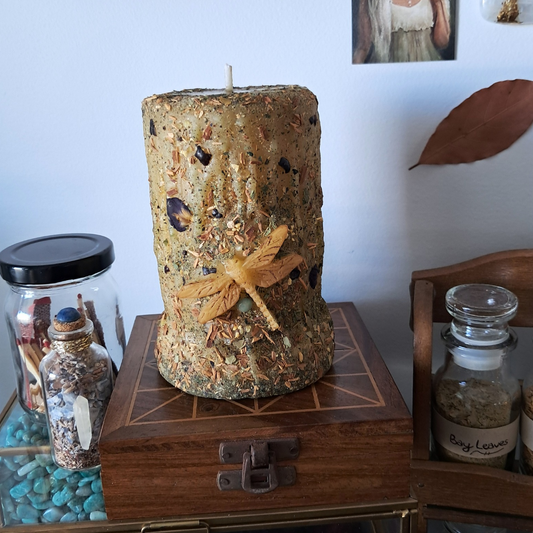 Dragonfly Beeswax Pillar Candle | The Mystic's Forest