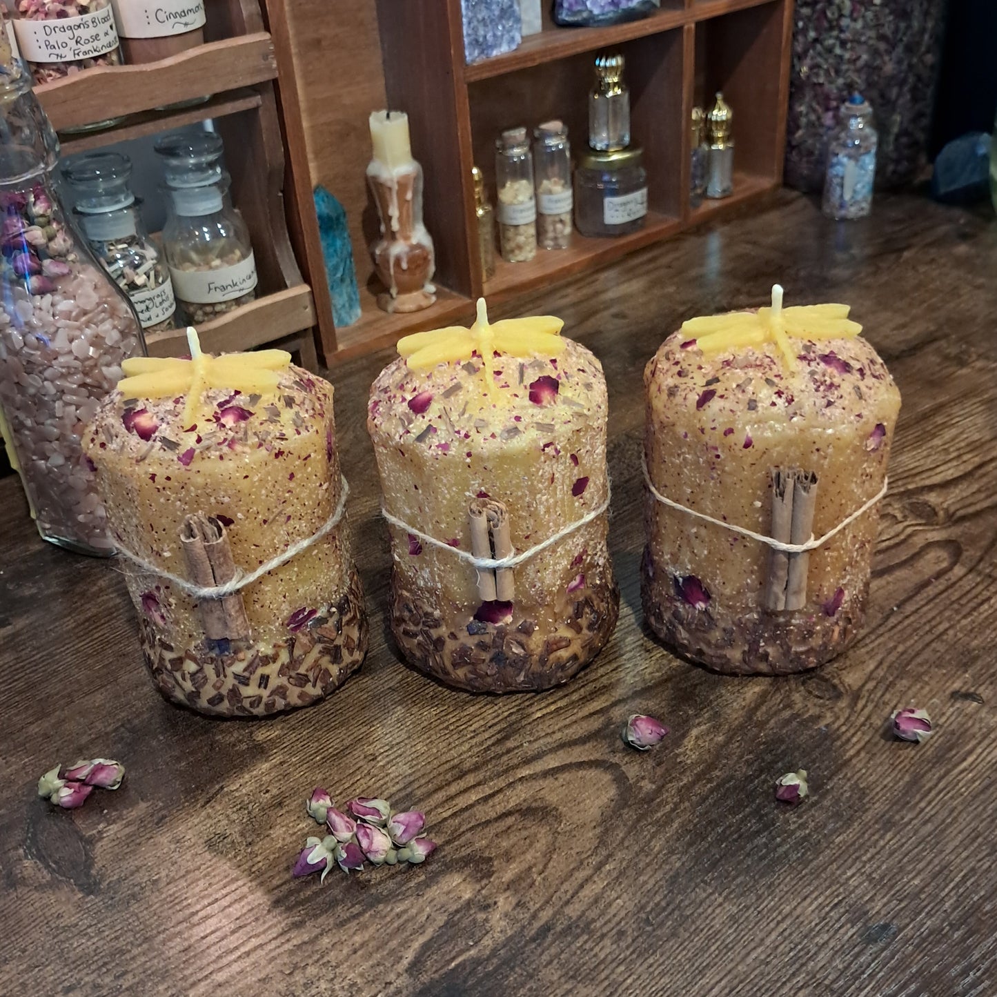 'Dragonfly' Beeswax Pillar Candle | Cinnamon, Frankincense & Rose