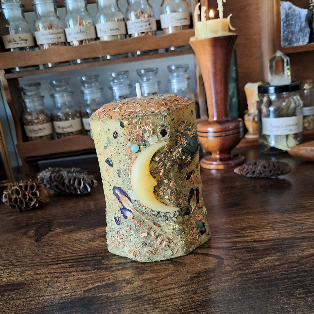 Cresent Moon Beeswax Pillar Candle | The Mystic's Forest