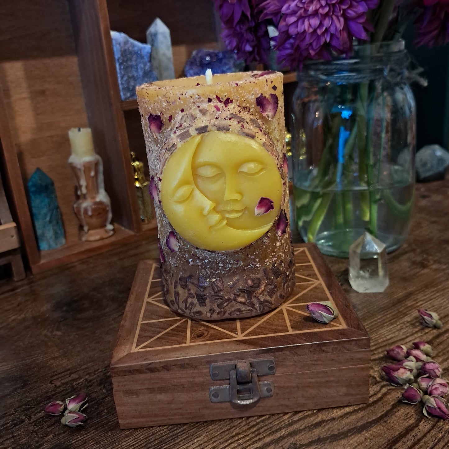 'Sun/Moon' Beeswax Pillar Candle | Cinnamon, Frankincense & Rose