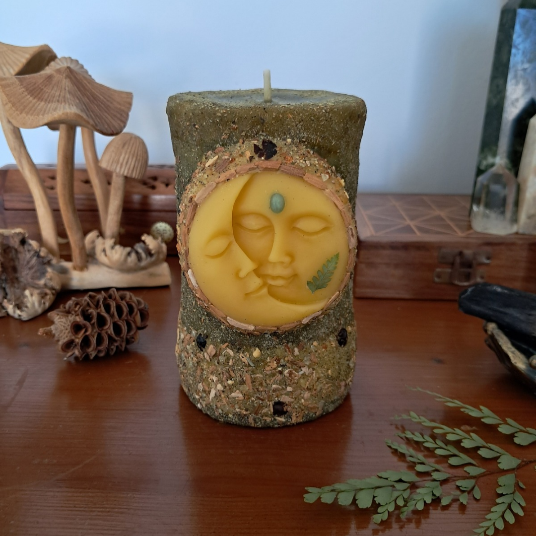 Sun & Moon Medium Beeswax Pillar Candle | The Mystic's Forest