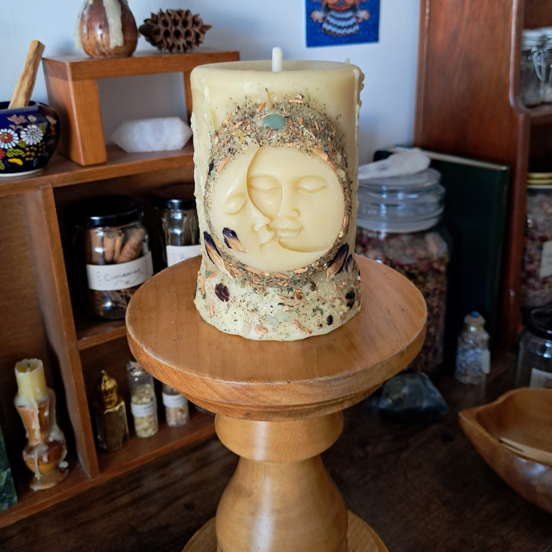 'Sun/Moon' Medium Beeswax Pillar Candle | The Mystic's Forest