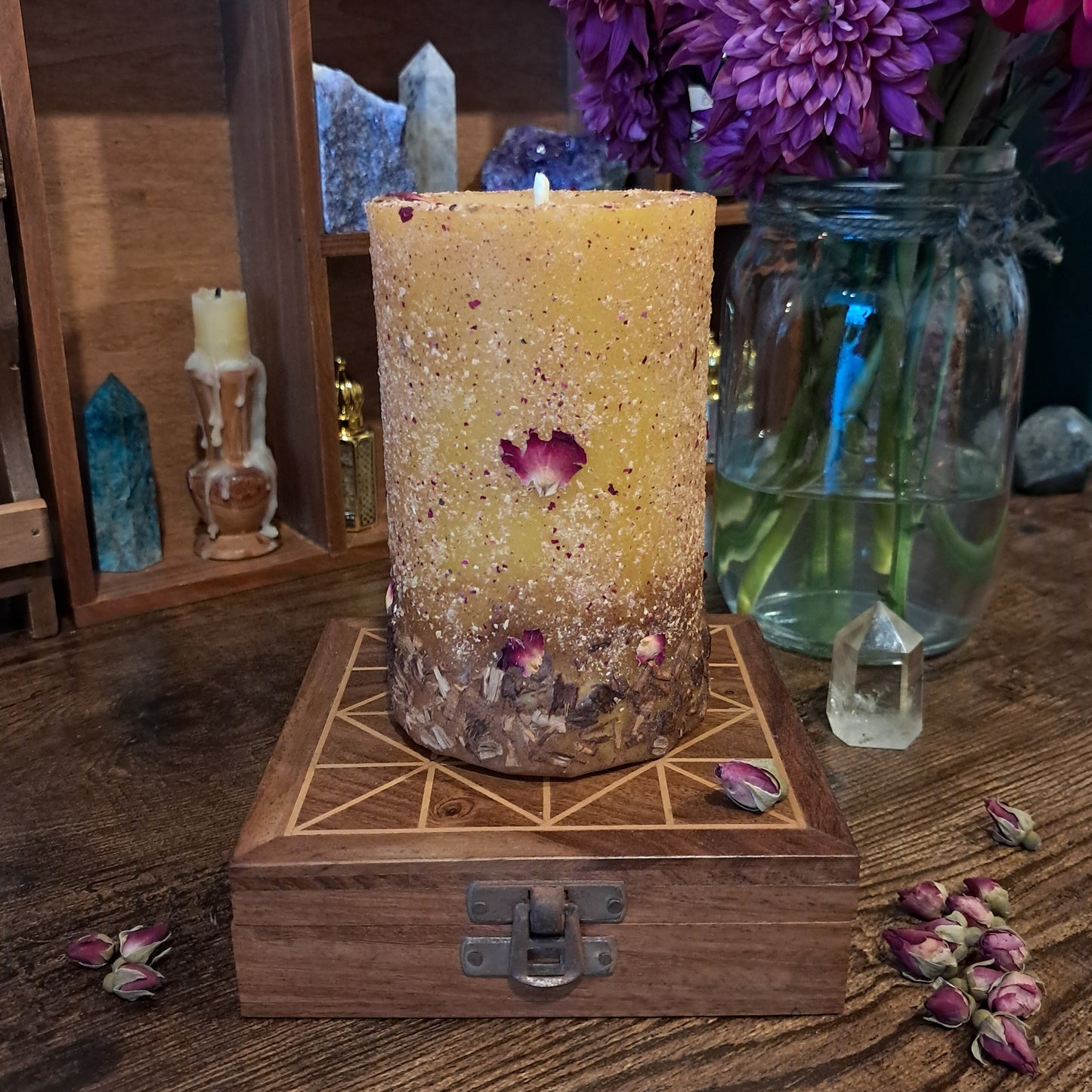 'Sun/Moon' Beeswax Pillar Candle | Cinnamon, Frankincense & Rose