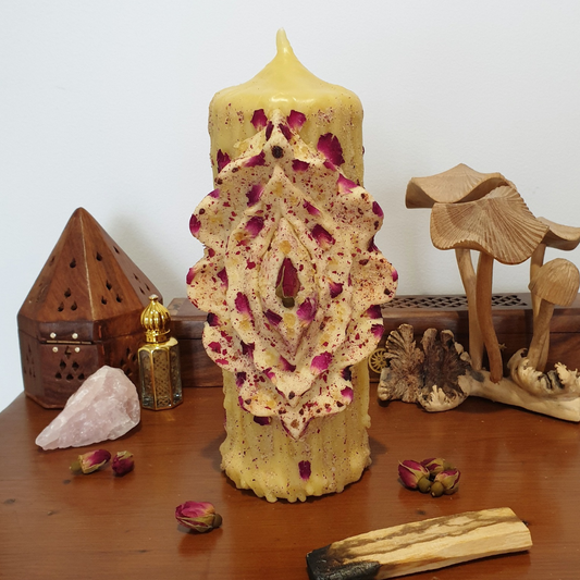 Large Yoni Beeswax Pillar Candle | 100+ Hrs