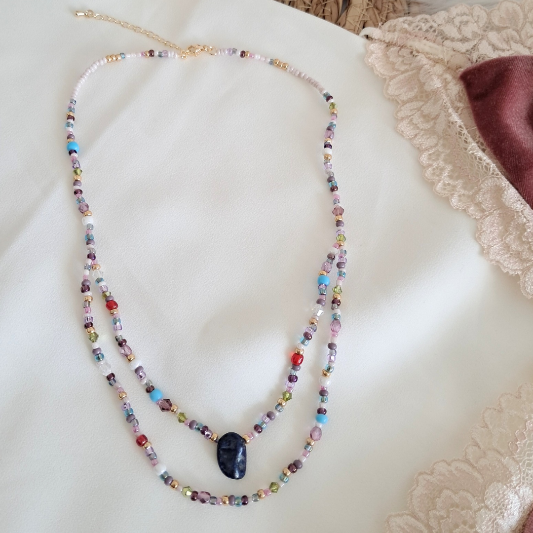 'Wishweaver' Beaded Necklace with Lapis Lazuli