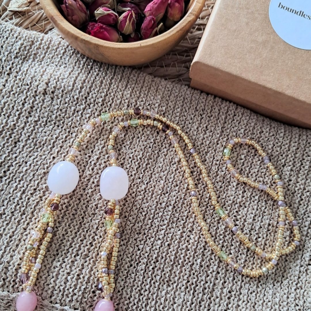 Celestial Rose Quartz Beaded Necklace | One-of-a-kind