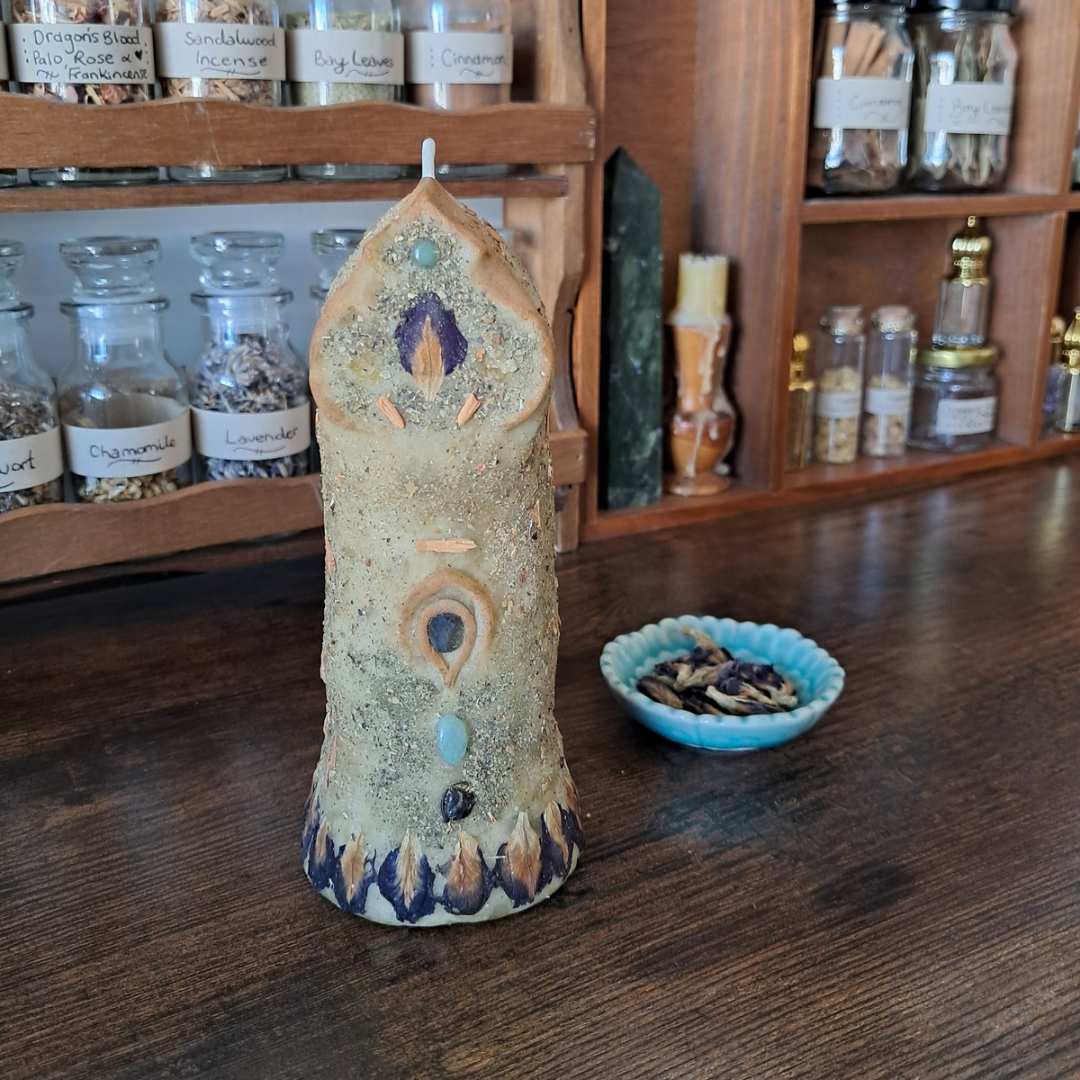 'Guardian of the Mystic’s Forest' Beeswax Candle with Lemurian Quartz #3