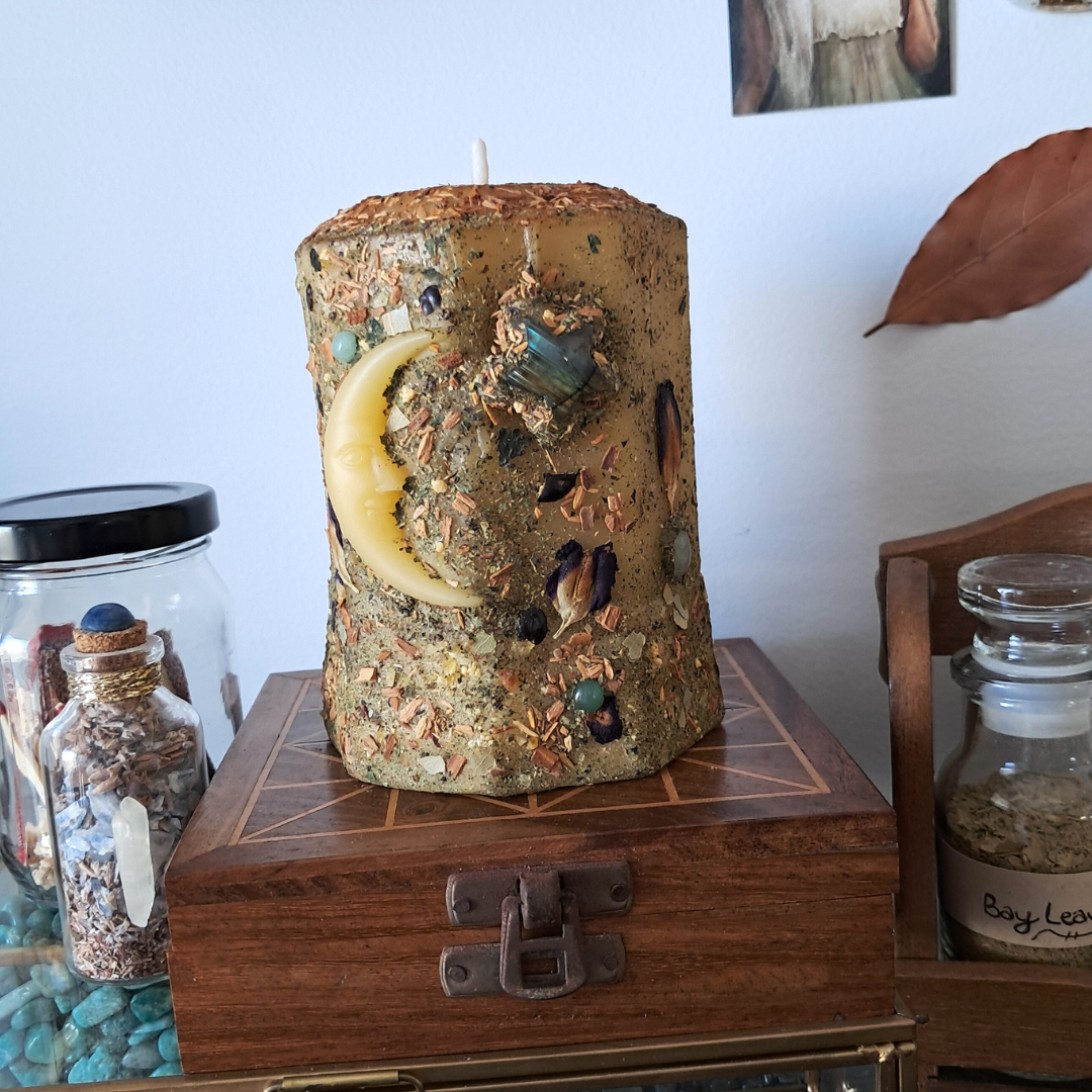 Cresent Moon Beeswax Pillar Candle | The Mystic's Forest
