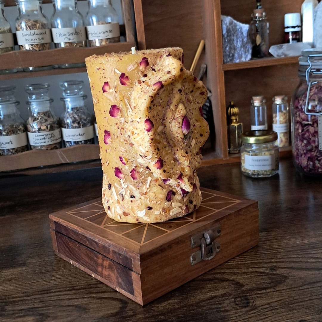 Yoni' Beeswax Pillar Candle with Palo Santo & Sacred Resins ♡ 100+ hrs