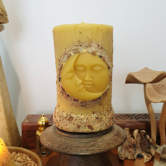 'Celestial Earth' Beeswax Moon Pillar Candle with Herbs & Resins | 70 hrs