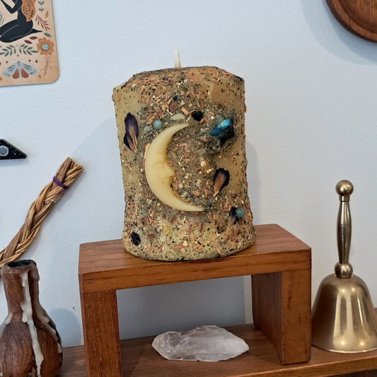 Cresent Moon Beeswax Pillar Candle | The Mystic's Forest