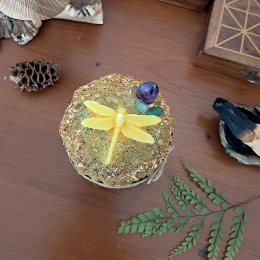 'Dragonfly' Amethyst Medium Beeswax Pillar Candle | The Mystic's Forest