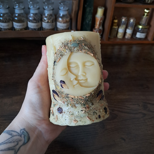 'Sun/Moon' Medium Beeswax Pillar Candle | The Mystic's Forest