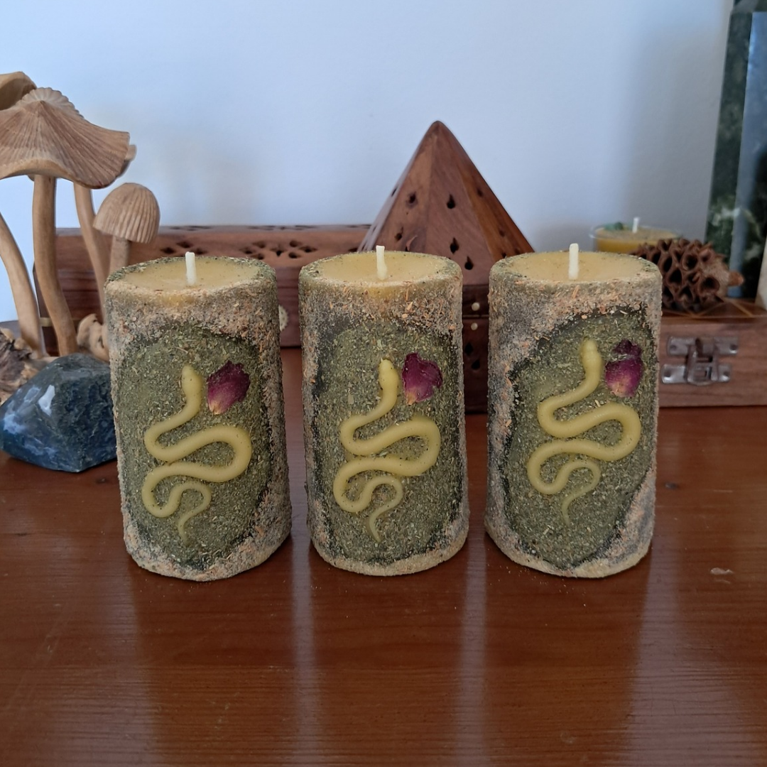 'Serpent' Small Pillar Beeswax Candle | The Mystic's Forest