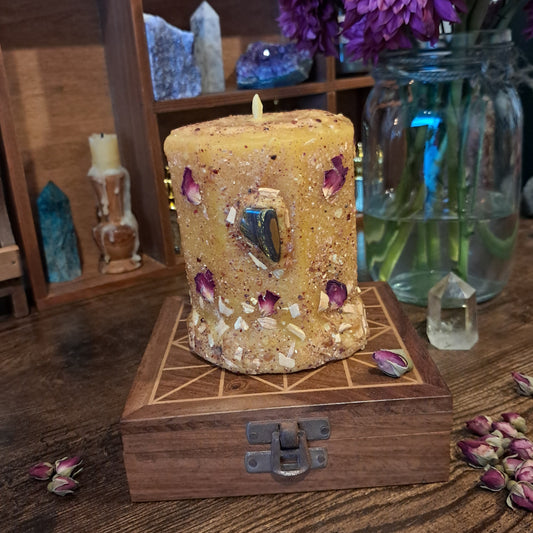 'Tiger's Eye' Beeswax Pillar Candle | Palo Santo, Rose & Sacred Resins