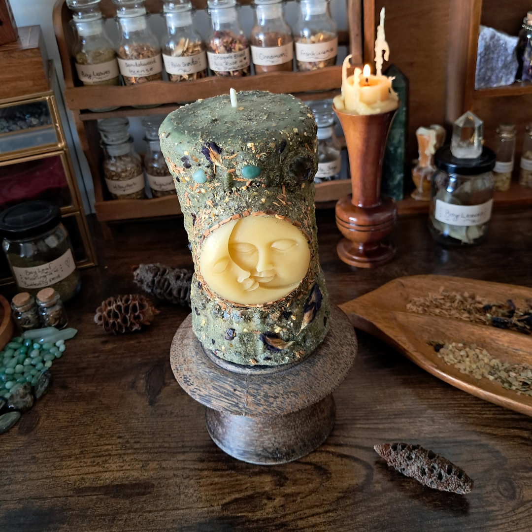 Sun/Moon Beeswax Pillar Candle | The Mystic's Forest